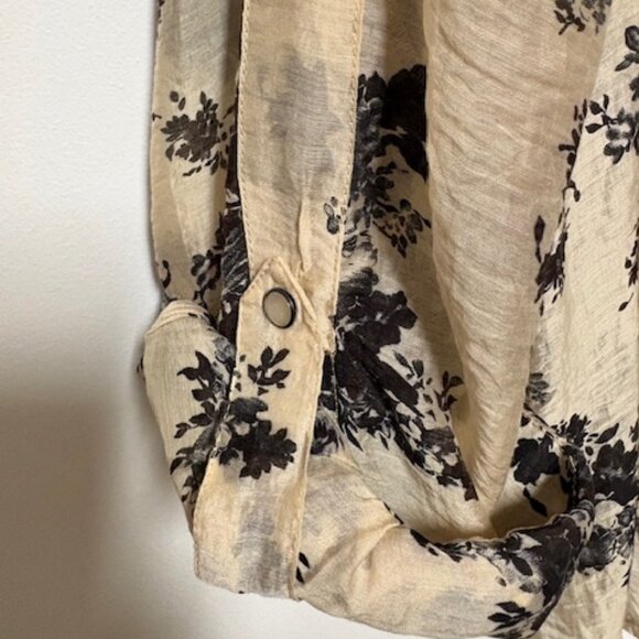 Coldwater Creek Semi-Sheer Blouse Gold/Black Floral Pearl Snap Bttns Tencel. XL - Picture 5 of 6